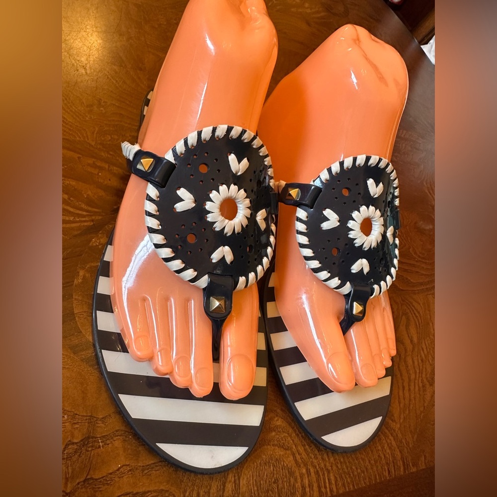 Blue and White Striped Jack Roger Sandals